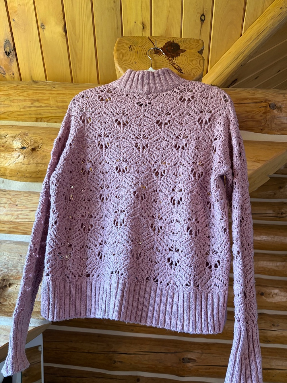 American Eagle Outfitters Light Pink Crochet Turtleneck Sweater - Picture 4 of 5